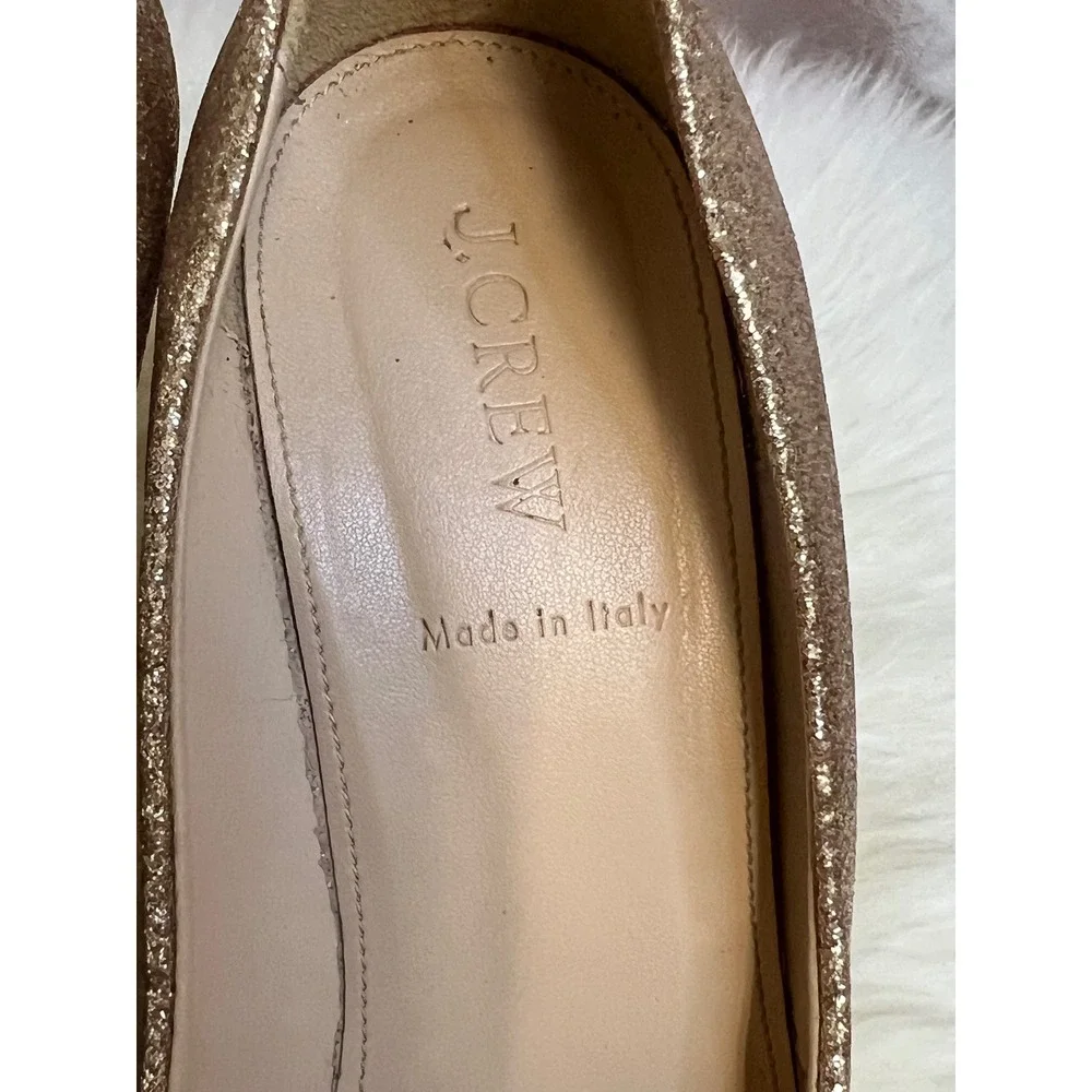 J.Crew‎ Pumps Gold Glitter Pointed Toe Cap Sz 8.5 Heels Glam Holiday Party Party